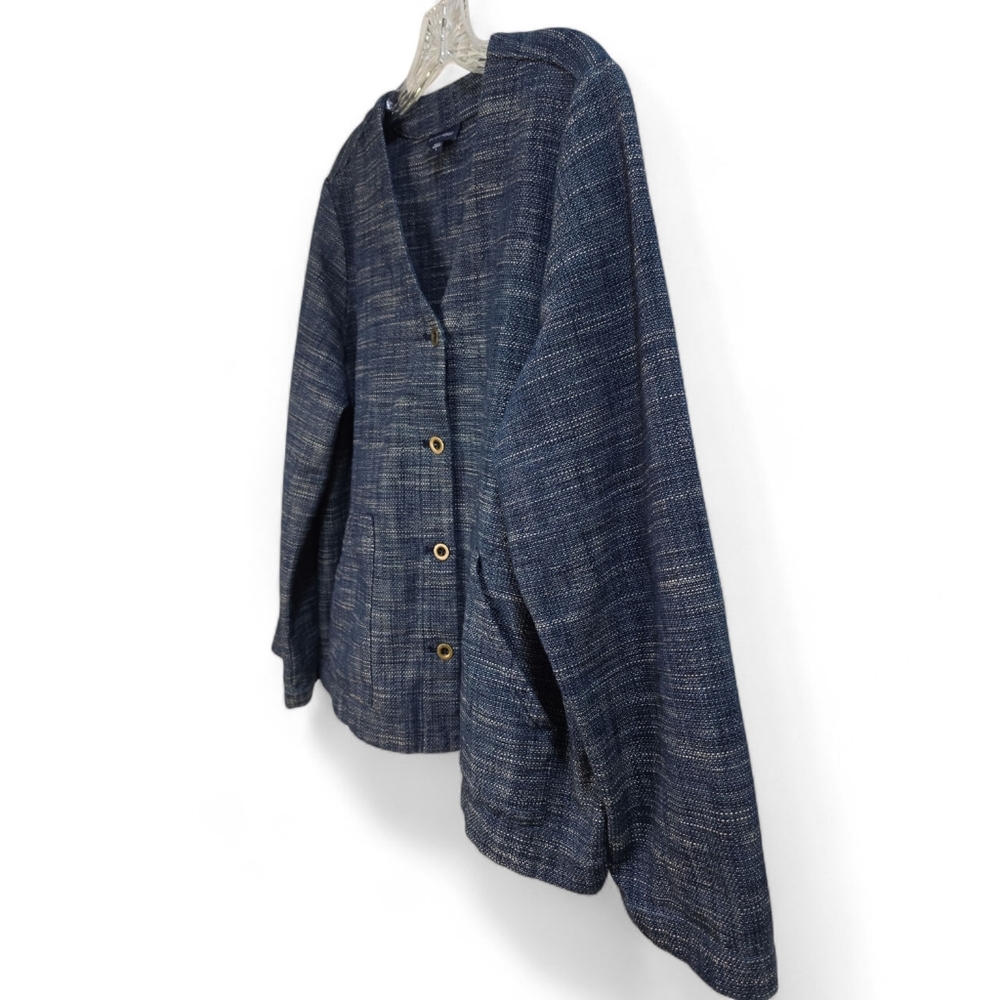 J Jill Indigo Blazer Jacket Blue Cardigan Women’s Large Button Front Soft Tweed - Picture 3 of 6